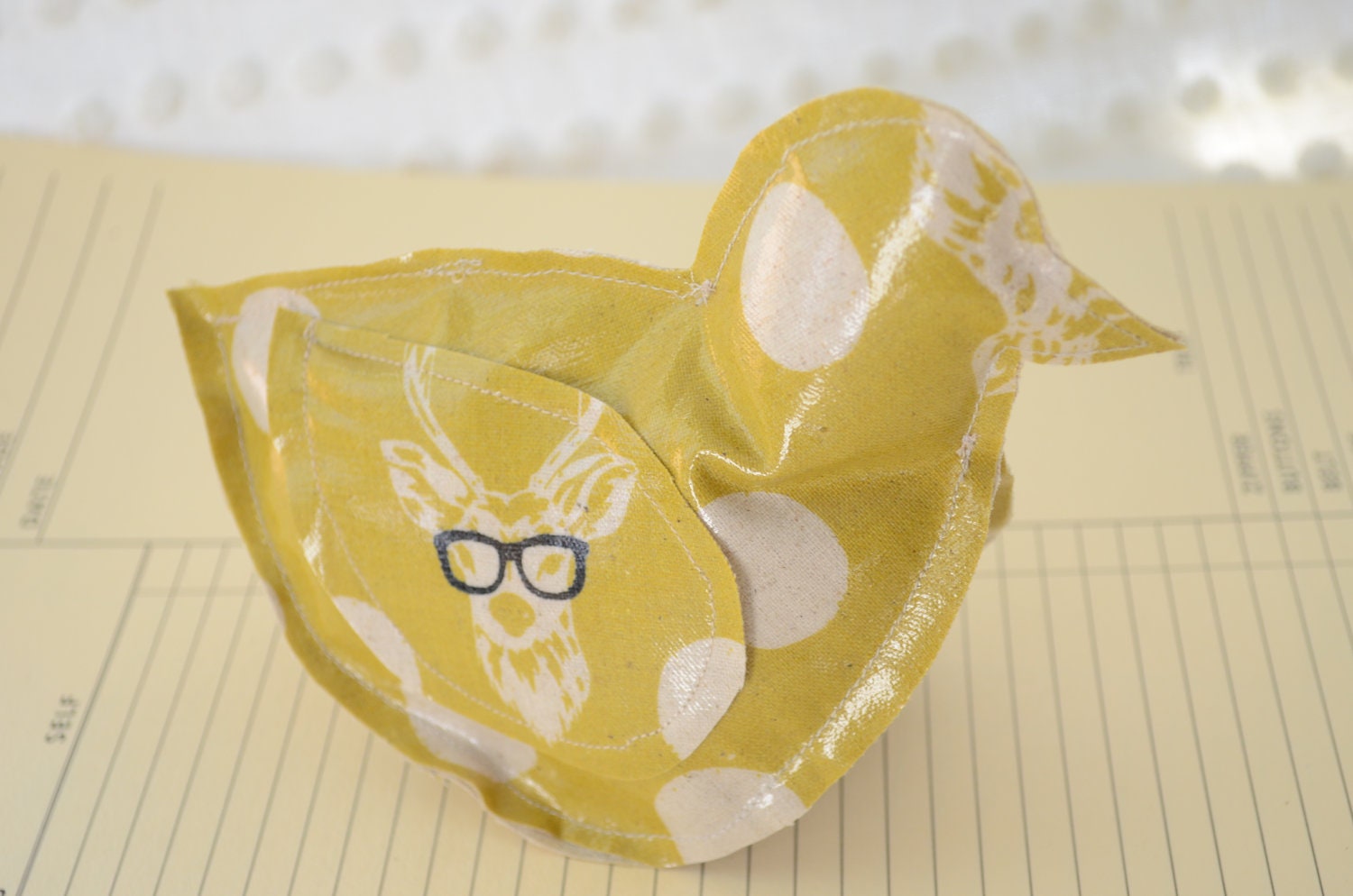 Small bird made from Laminated Fabric oilcloth deer head
