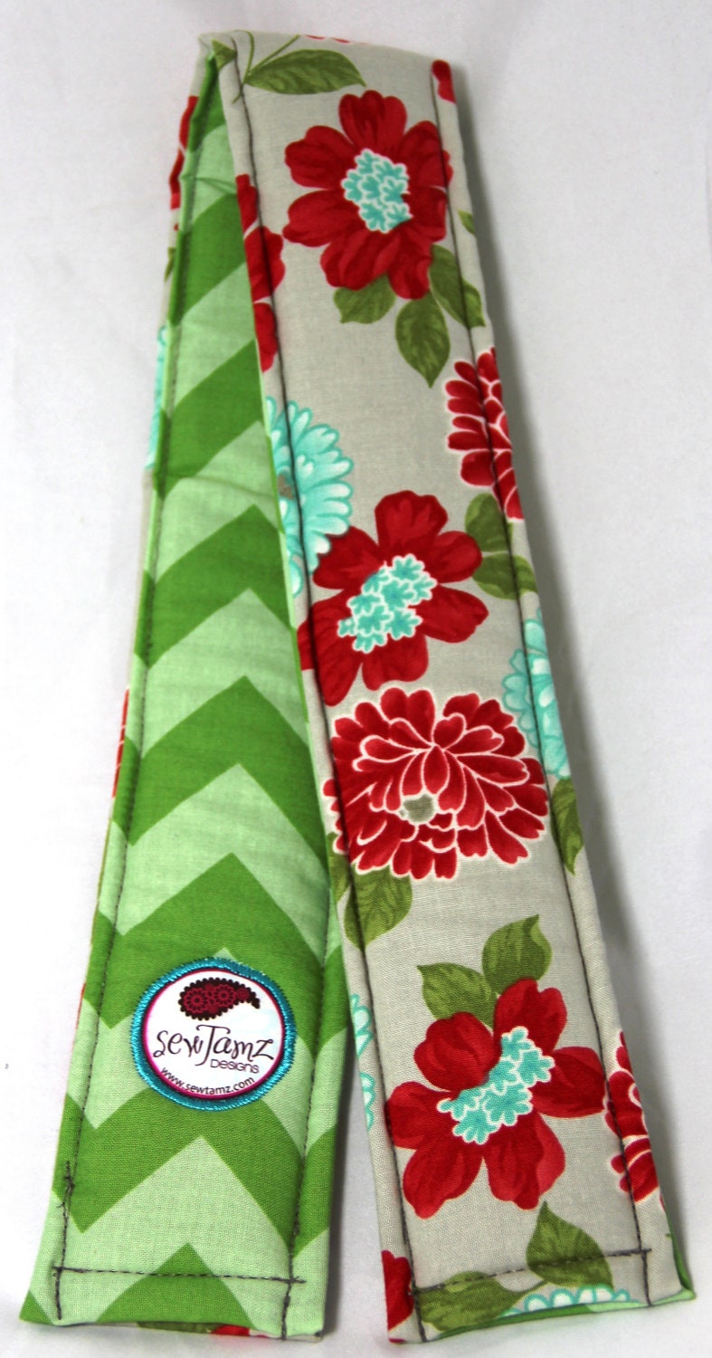 Chevron Camera Strap Cover Vintage Floral and Green Chevron Reversible