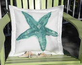Knobby sea star starfish 20" aqua teal indoor outdoor pillow coastal beach ocean saltwater seashore beach echinoderm
