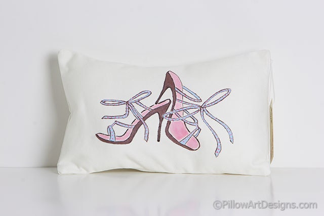Shoe Decor Cushion White Pink Blue Hand Painted