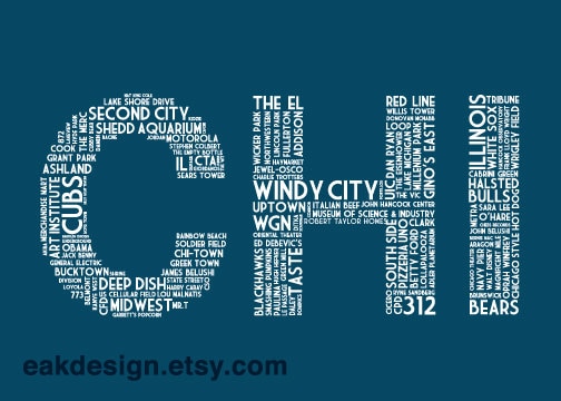 CHI Mini Print (5x7 Navy Blue Chicago IL Postcard)