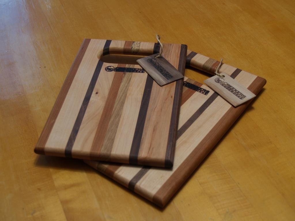 Creekers Woodworks Maple Cherry White Oak and Walnut  cutting board Cheese Bread