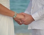 Tropical Beach Wedding Jewelry, Bridesmaids Beaded Cuff Bracelet - Crystals, Semi Precious Stones, Hand Knit HAWAIIAN ISLANDS Fashion