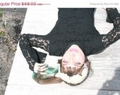 SALE Black Lace Mini Dress with Bell Sleeves and Mock Neck