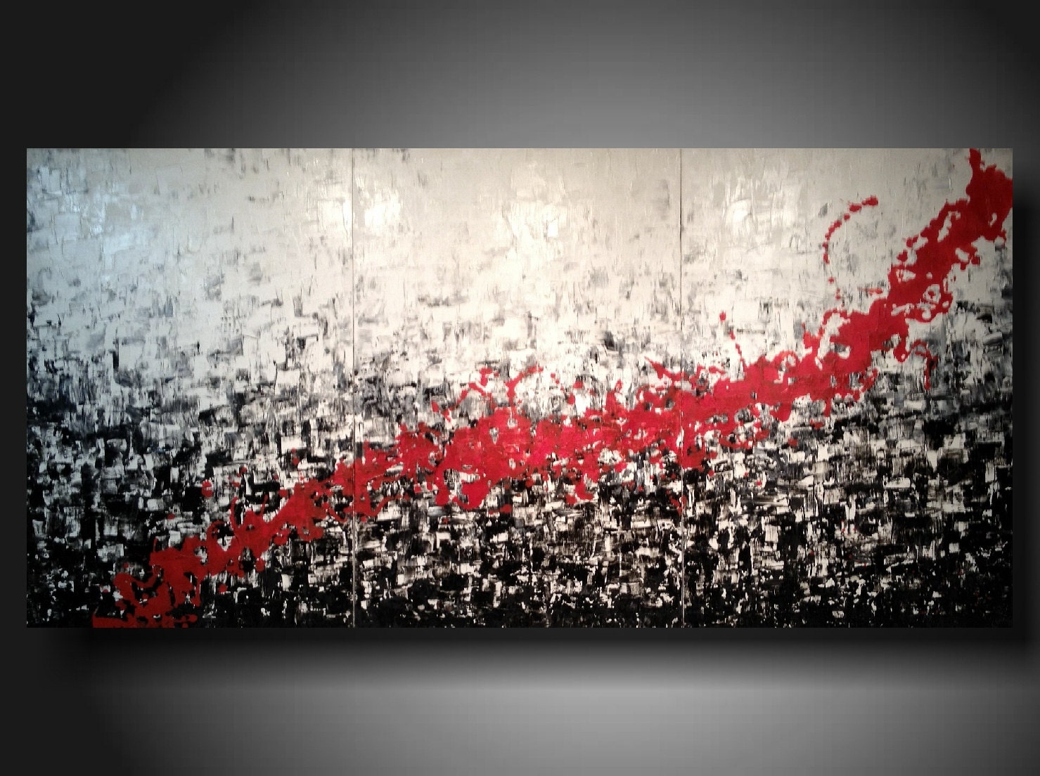 Art Original abstract Painting modern black white red  landscape painting art painting large landscape 3 PC  painting 36 X 72