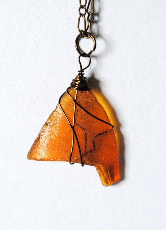 Sea Glass Jewelry, Wire Wrapped Necklace, Honey of a Necklace