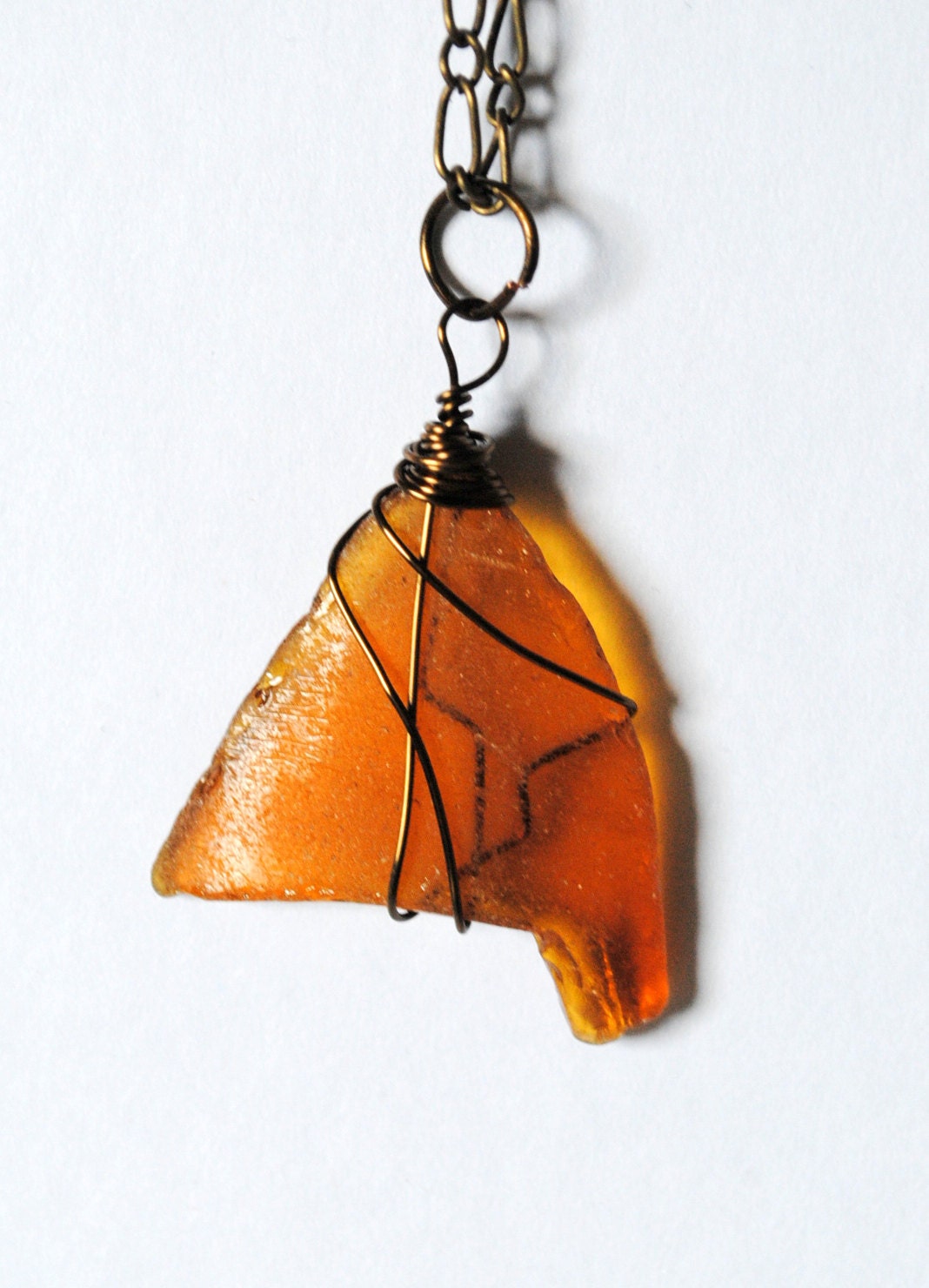 Sea Glass Jewelry, Wire Wrapped Necklace, Honey of a Necklace
