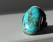 Bold Turquoise Ring, Oxidized Copper Ring, Statement Ring, Custom Sized Ring, Aqua Blue Stone, Big Stone Ring, Summer Fashion
