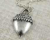 Acorn Necklace, Silver Plated Acorn Charm on a Silver Cable Chain
