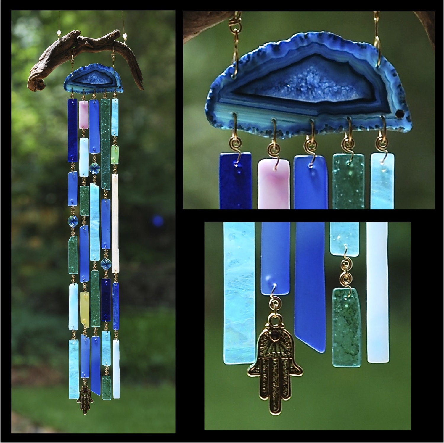 Recycled Beach Glass Inspired Wind Chimes - Rhapsody in Teal