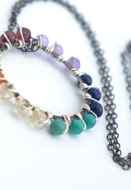 antiqued and soldered recycled sterling silver & gemstone 'chakra circle' necklace