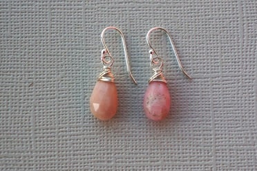 argentium silver wire wrapped faceted pink peruvian opal earrings