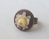 Coffee Flower Ring, Brown Ring, Chocolate Brown and Cream
