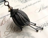 Black Tulip flower pendant DIY jewelry making kit, hanging black antiqued brass blossom tutorial, aged dark patina, petals, stamen pieces