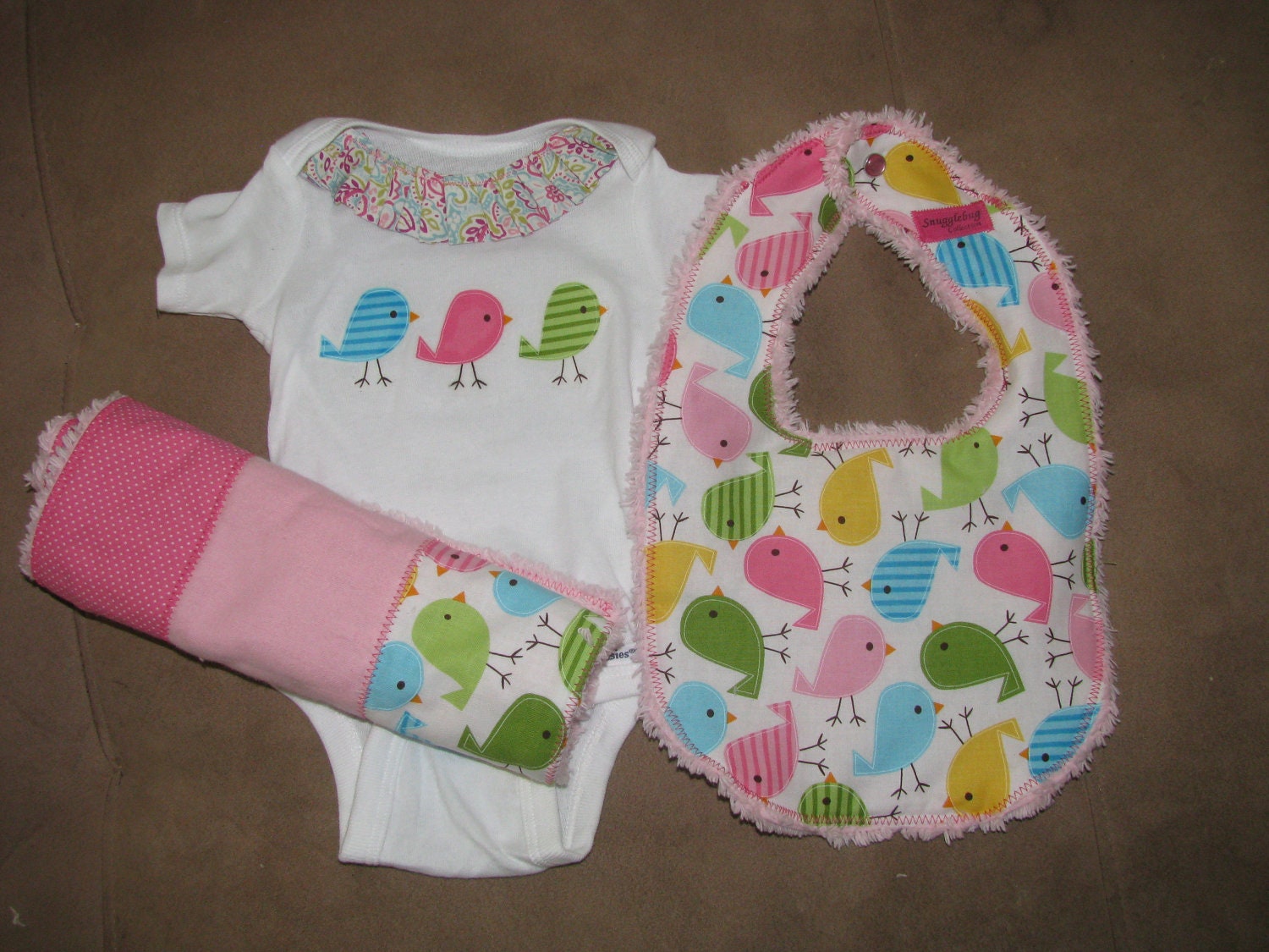 Tweet Bird Onesie, Bib, Burp Cloth Set