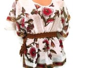 Thin Etnic Floral Fabric Plus Size Blouse Jumper Tunic