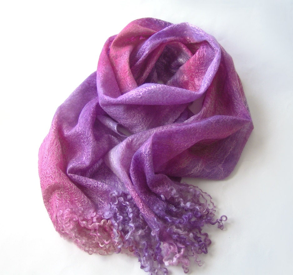 Cobweb Felted scarf - Lavender purple amethyst magenta Pink