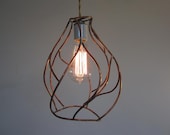 Copper Pendant Light - Minimalist Bare Bulb Industrial Cage Lighting - Handmade Copper Sculpture Cage