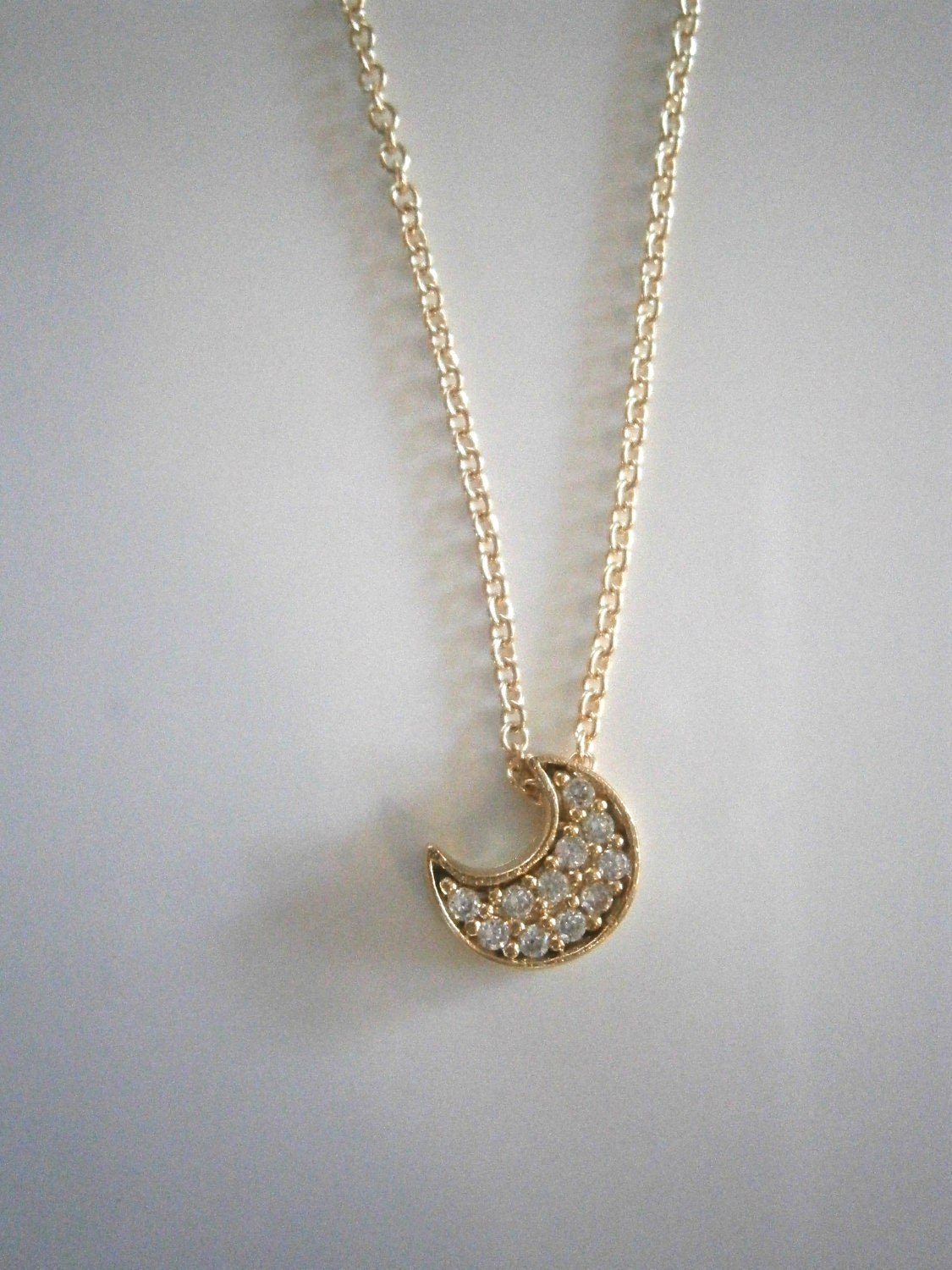 CZ Moon Necklace, Gold Moon, Gifts for Her, Minimalist Jewelry, Holiday Gift