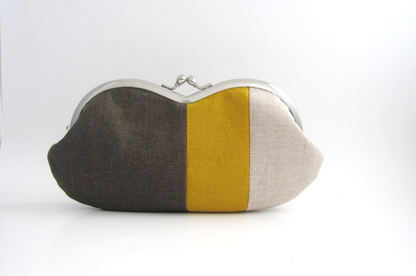 Sunglasses  Case/  Frame Clutch Purse - linen patchwork- dark brown and mustard yellow