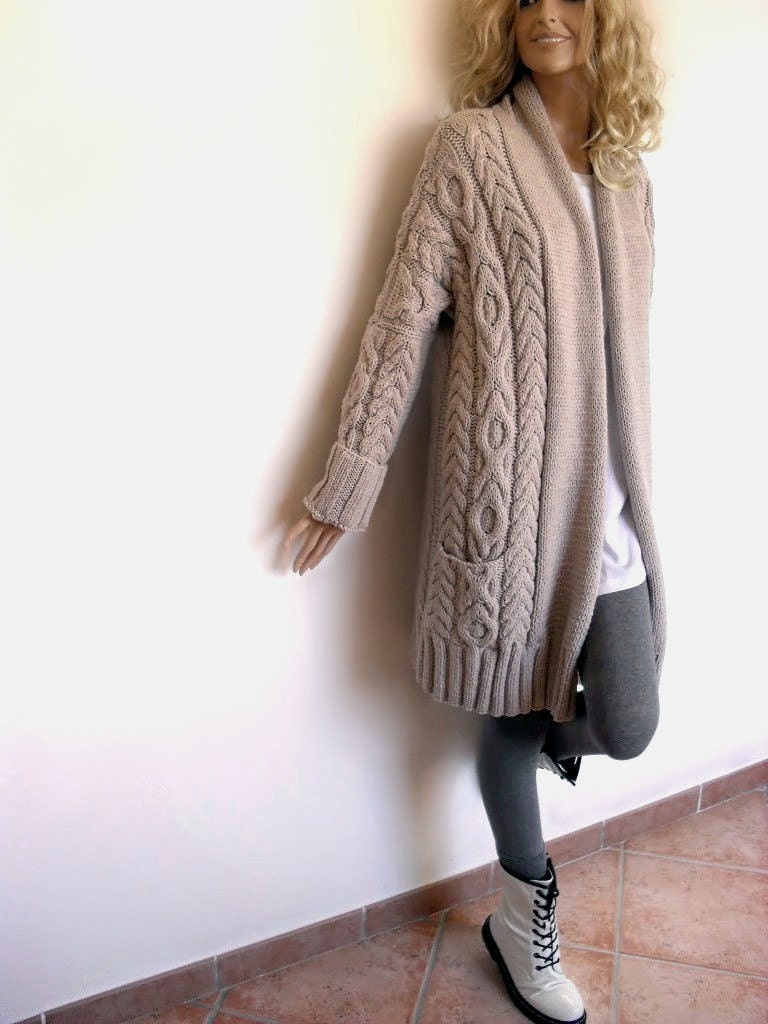 Womens Cable Knit Sweater, Knitted Merino Wool Cardigan, Many colors available