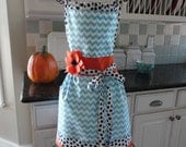 4RetroSisters "Alivia Style"   Coastal Aqua Chevron Print-  Women's Retro Apron