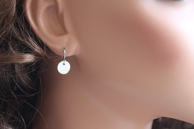 Silver Disc Earrings, Simple Earrings, Drop Earrings, Sterling Silver Discs, Dangle Earrings, Everyday Earrings, Brushed Discs