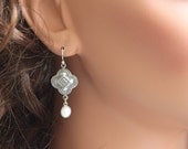 Fresh Water Pearl Earrings, Dainty Earrings, Drop Earrings, Antique Silver Filigree, Pearl Earrings