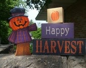 HaNd PaiNtEd WooD BlOcKs, Scarecrow, Primitive, Halloween, Fall, Decoration, Home Decor, Sign