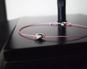 Tiny Silver Heart Wish Bracelet - Breast Cancer Awareness - Friendship Bracelet - Modern Heart - Pink - with Sterling Silver Clasp