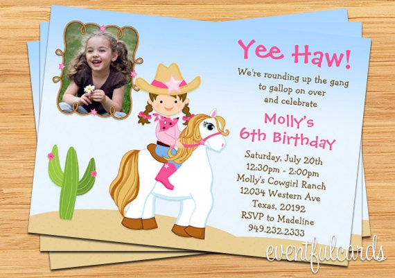 Cowgirl Horse Birthday Party Invitation with Photo Il_570xn