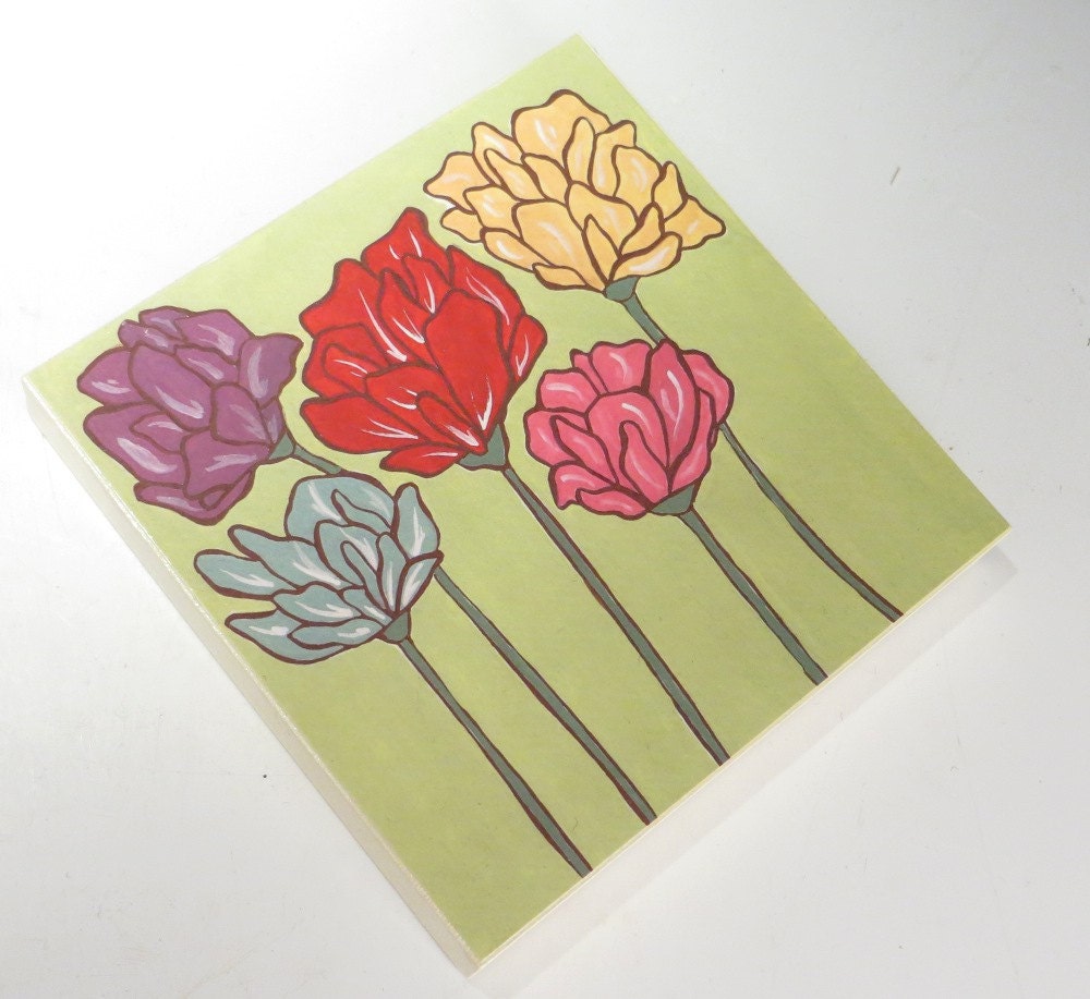 Handmade Art Block of Flowers - Art Print - 6x6 Contemporary Flowers