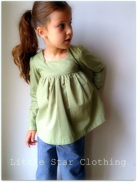 girls blouse l size 3 l long sleeved prairie blouse in sage green l handmade l Ready to Ship