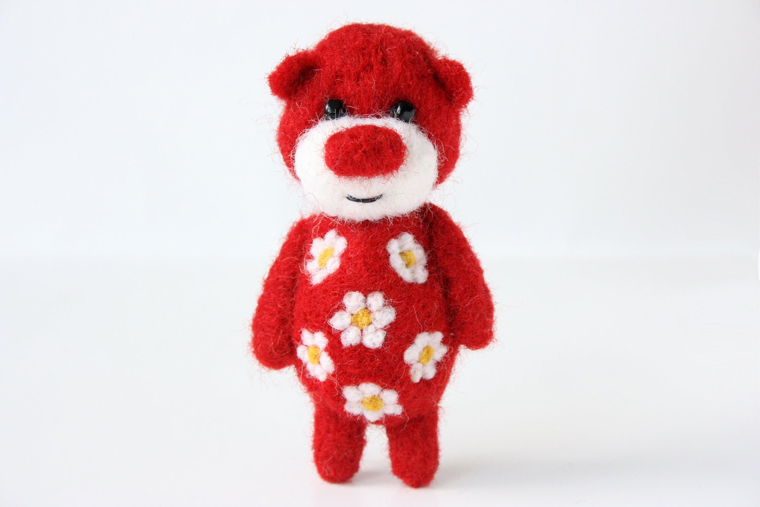 Bright red pocket bear with cammomiles 36