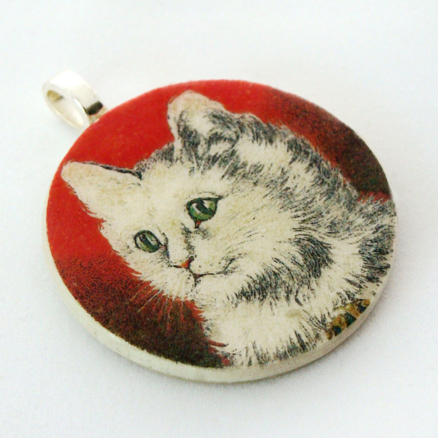 Pendant, Vintage Feline, Handmade Decoupaged, FREE SHIPPING