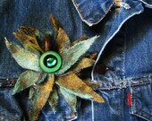 Upcycled Felted Mohair Wool  Flower  Brooch Hair Adornment Teal & Wheat