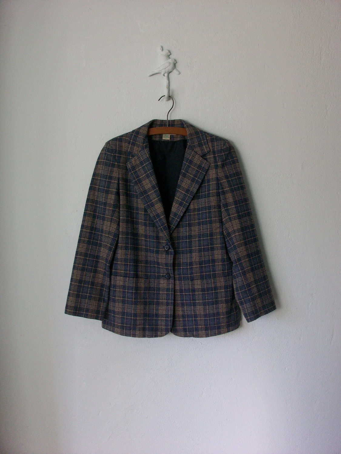 1970's Tweed Blazer ... Vintage 70's Blue Plaid Riding Jacket ... Medium