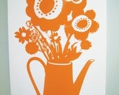 Large Mid Century Inspired Floral Wall Art Silk Screened on Bark Cloth
