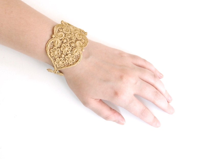 Lace Bracelet - Firenze in Gold - Metallic Bridesmaid Jewelry - Gold Lace Bridal Cuff