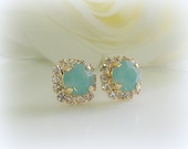 Mint Crystal Swarovski post earrings, Crystal stud earring, Bridesmaid gift,14K gold