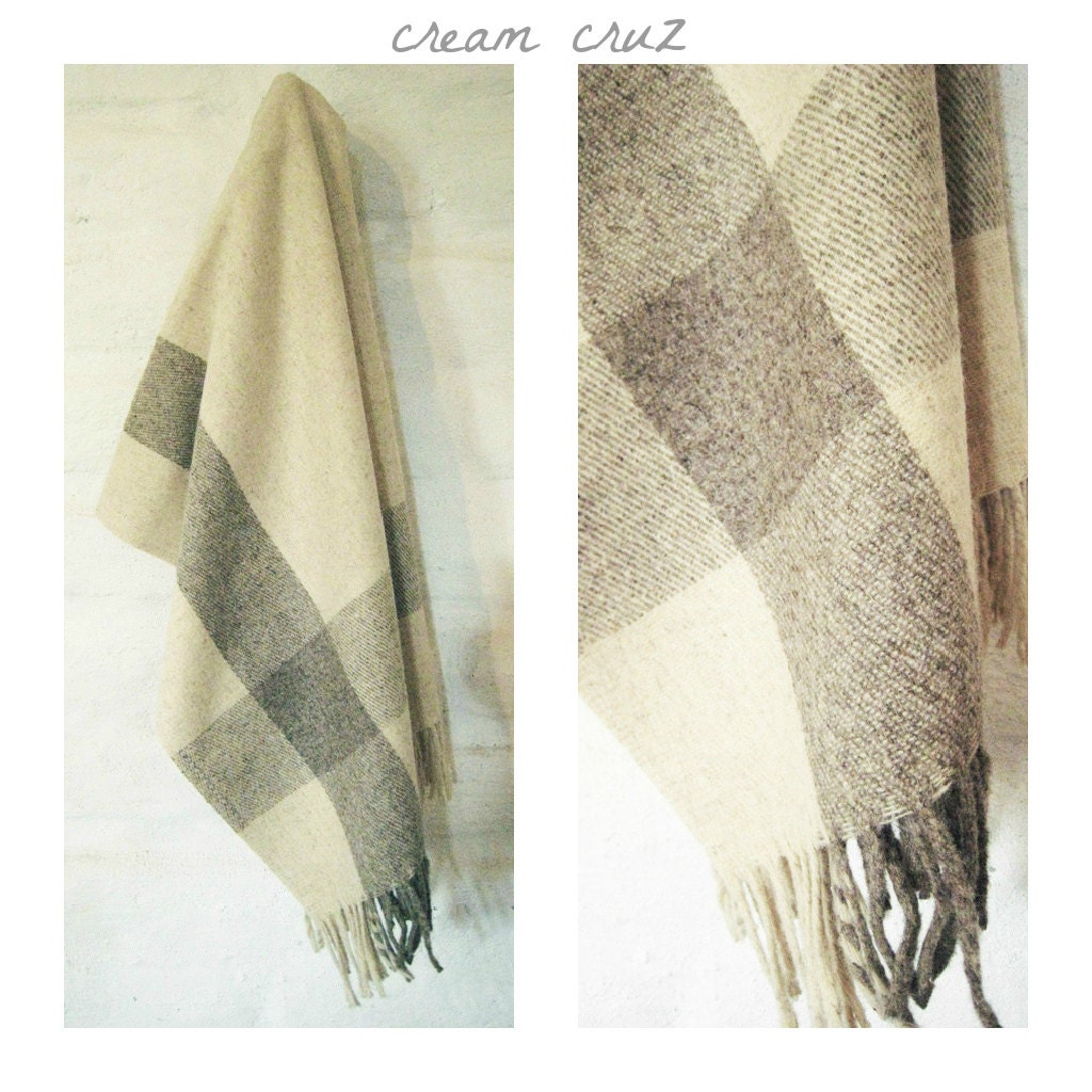 CREAM CRUZ 100% Pure Virgin Wool Blanket/Throw/Sarape