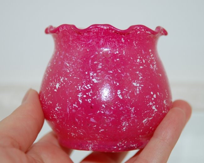 Hand Painted Magenta Pink Marbled Flower Glass Candle Holder