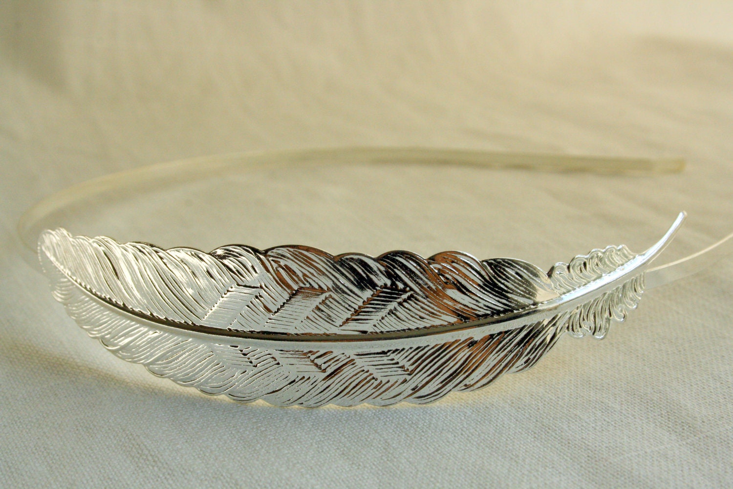 EVA Silver Feather Chevron Headband - Sterling Silver Plated