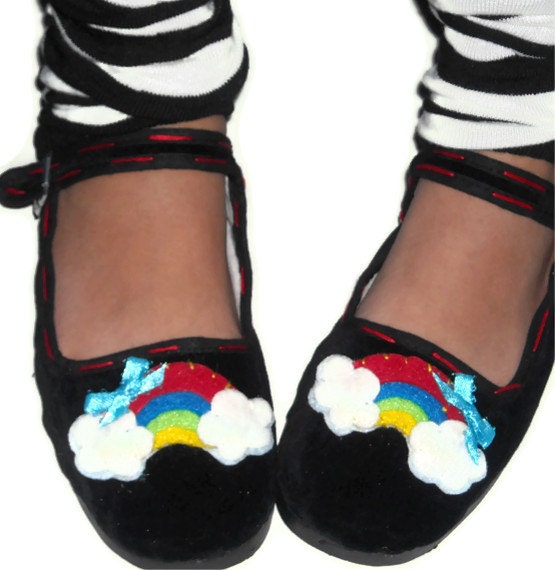 Girls Black  Rainbow Day Kawaii Maryjane Shoes