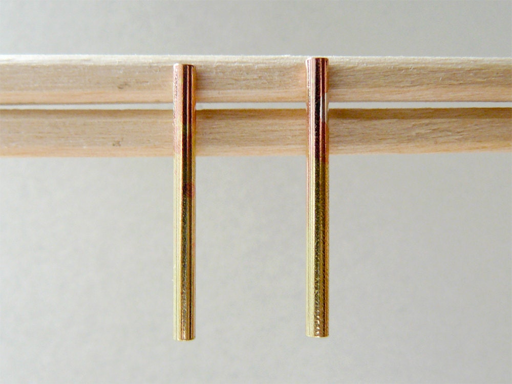 Simple Short Brass Bar Earrings - Sterling Posts - MInimalist Studs