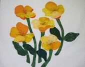 Quilted Wallhanging - Appliqued Yellow Flowers on White with Green Border