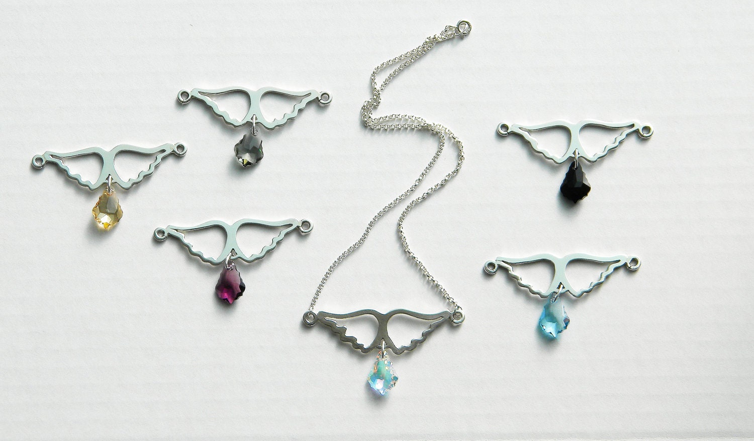 Angel Wings - pendant necklace, choose your color, sterling silver, exclusive design - Artsy Lady Boutique