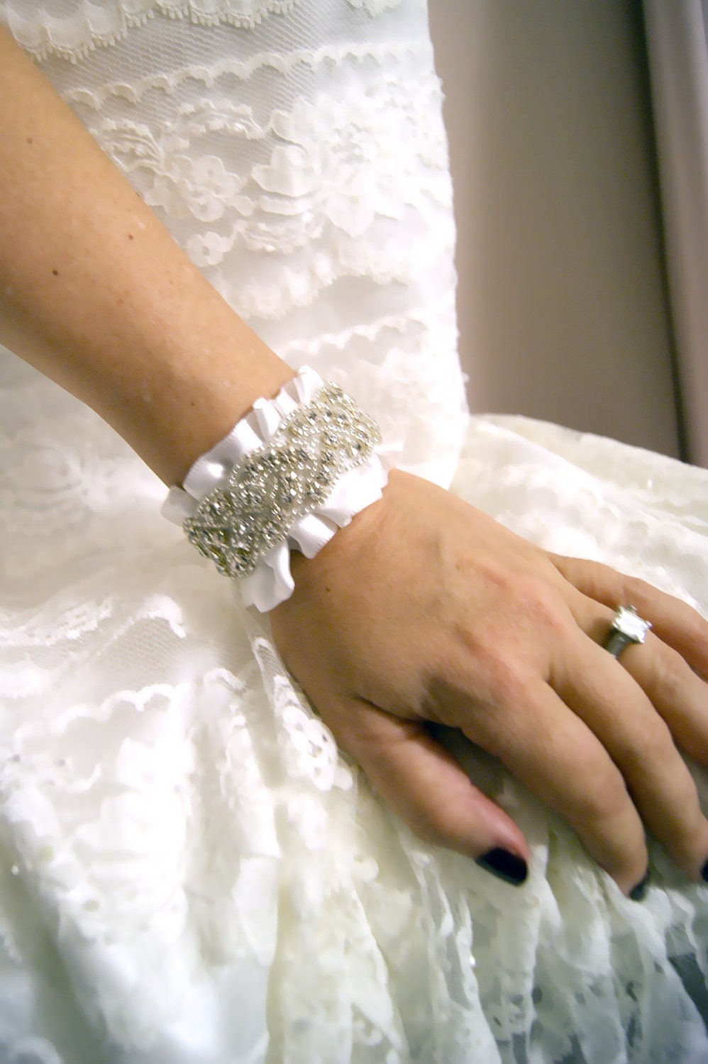Crystal and Pearl Bridal Cuff TRESSE Custom Fit