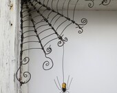 Czechoslovakian Yellow Spider Dangles From 12"  Barbed Wire Corner Spider Web