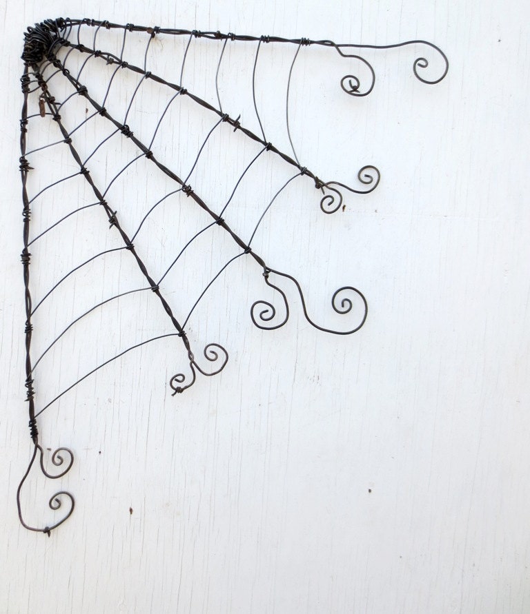 18" Odd Twisted Barbed Wire Corner Spider Web Reclaimed Art